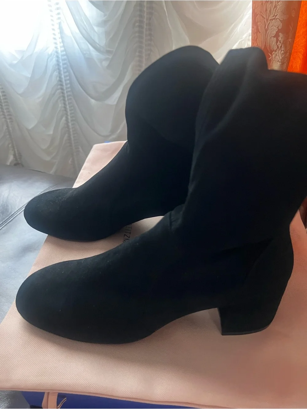 Stuart Weitzman Black Suede Over-the-Knee Block Heel Boots